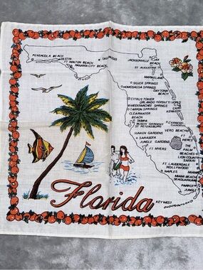Vintage Handkerchief Napkin FLORIDA State Souvenir